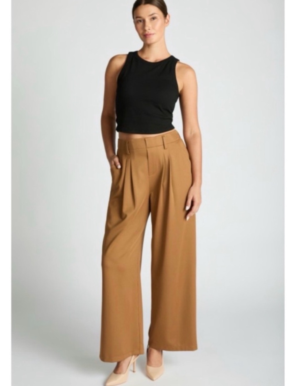Wide-Leg High-Rise Trousers Pants in Caramel